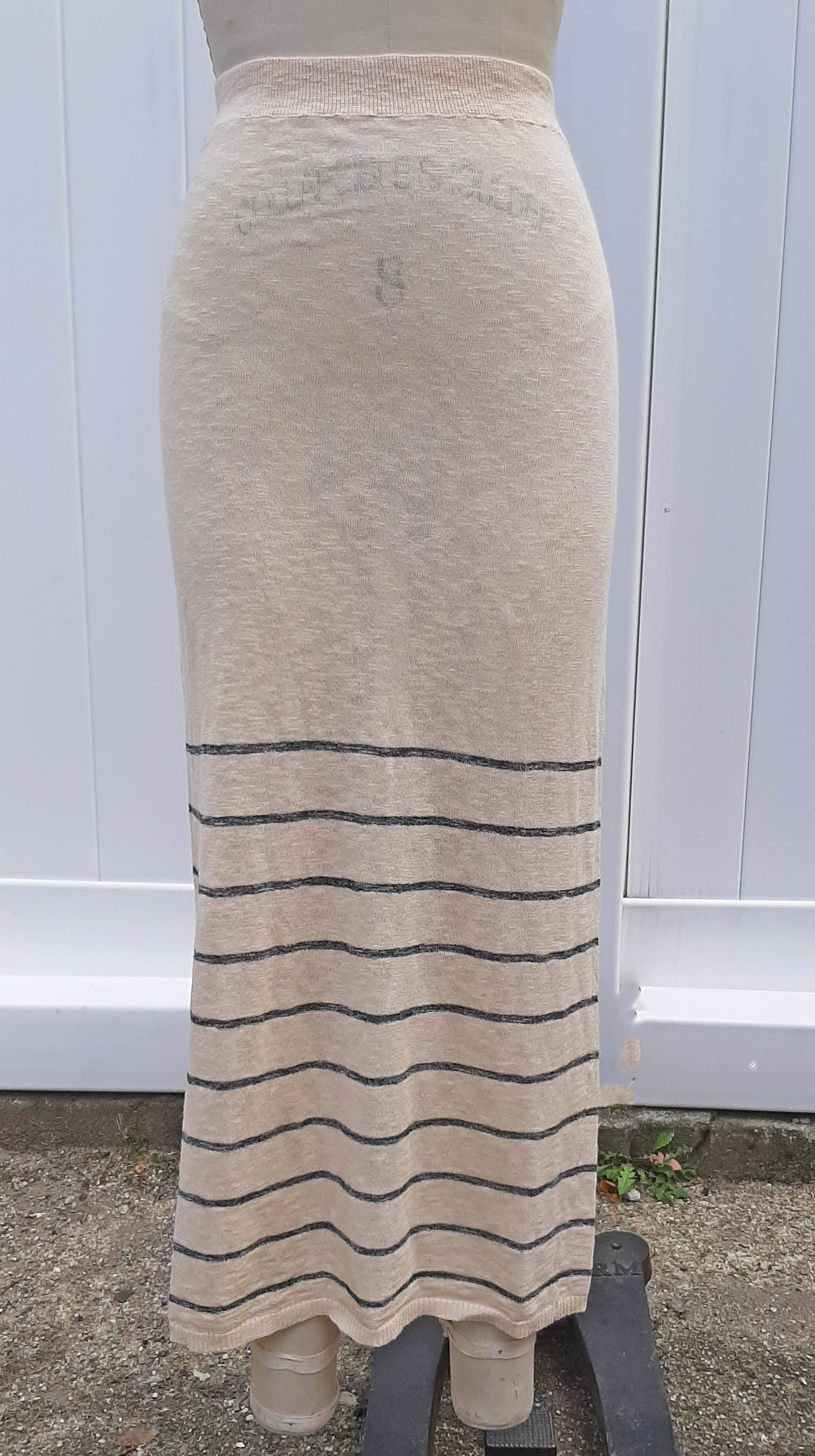 Beige Gray Stripe Knit Set