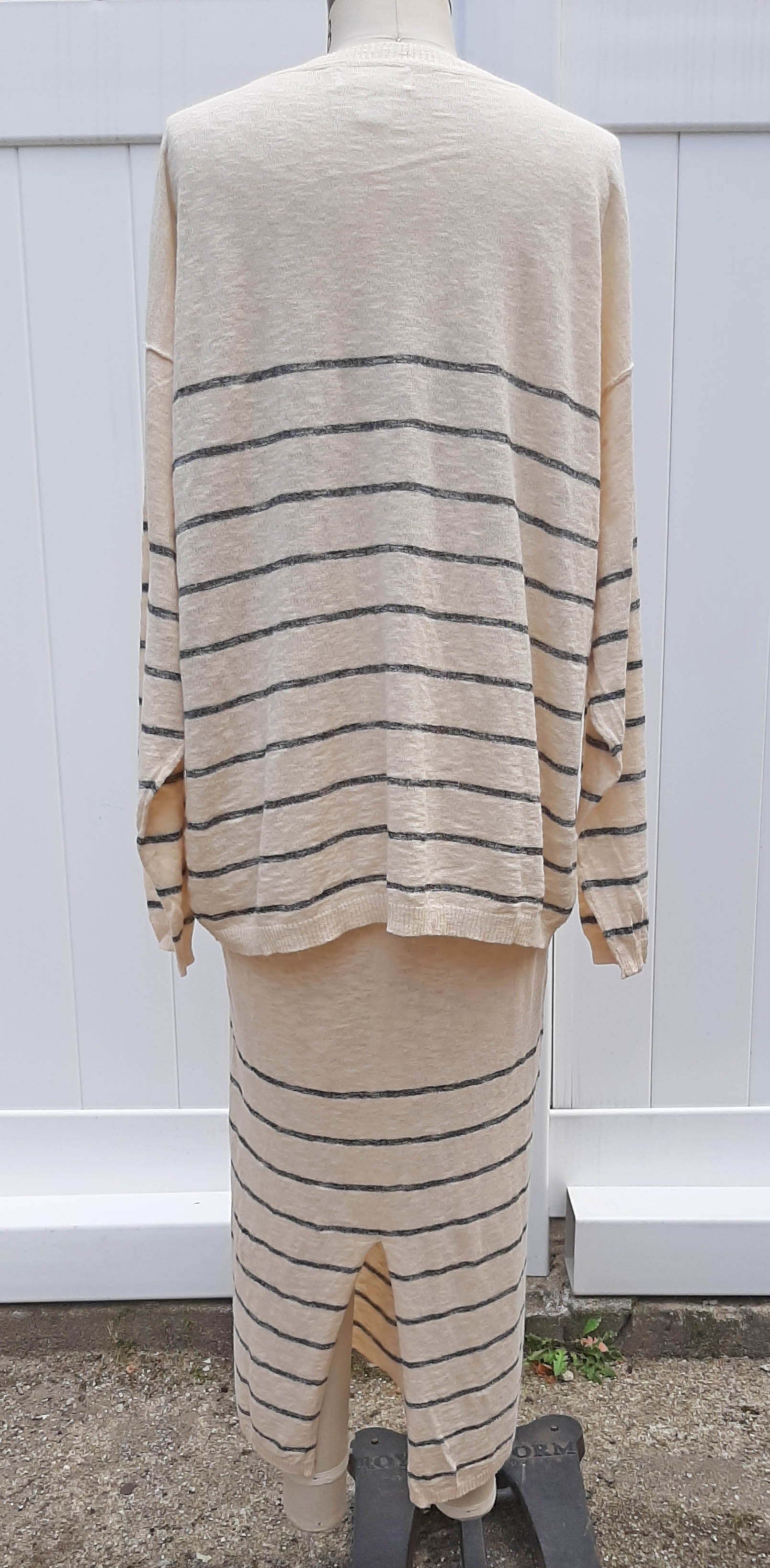 Beige Gray Stripe Knit Set