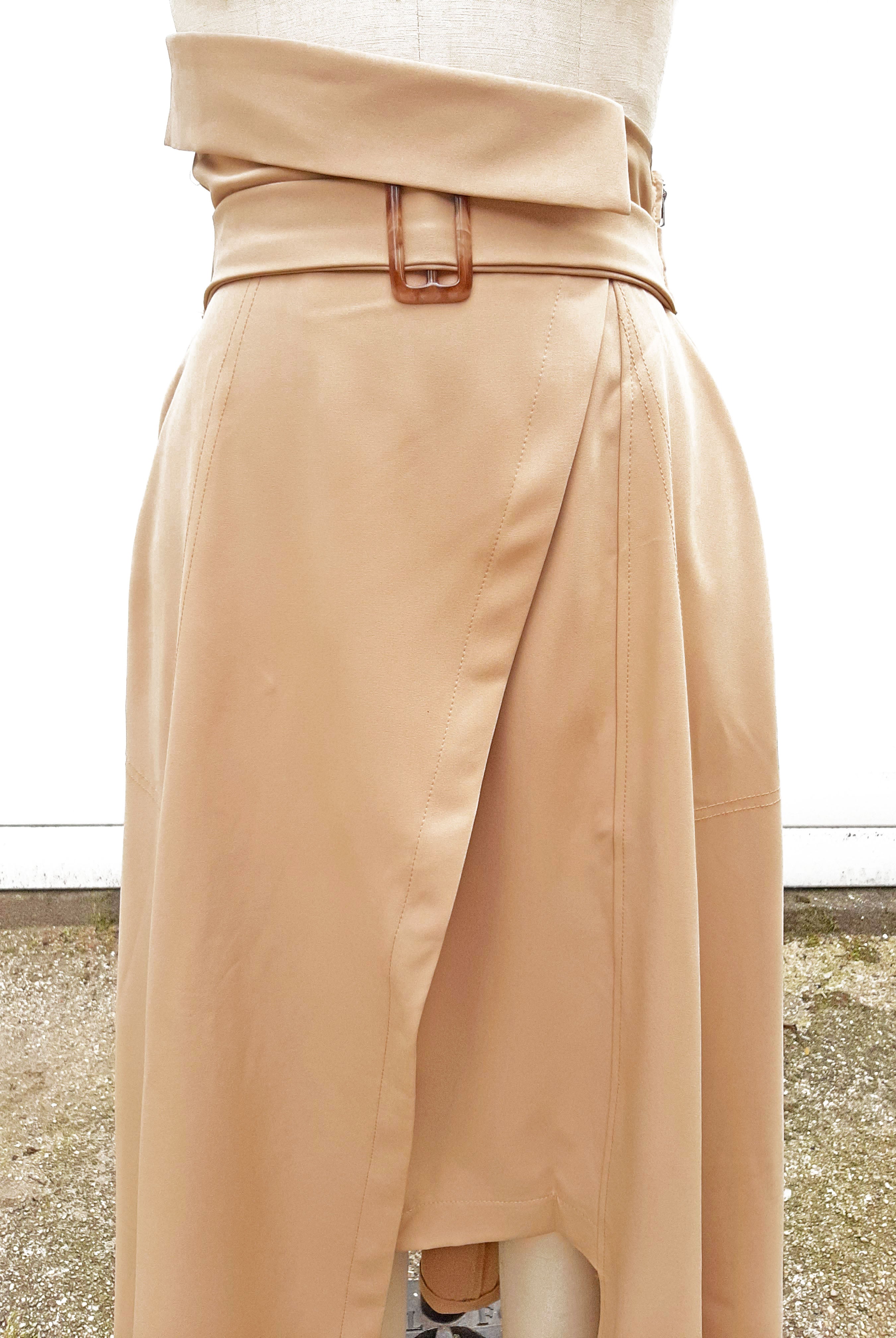 Tan Asymmetrical Skirt w/ Belt