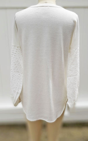White Waffle Top w/ Eyelet Sleeves