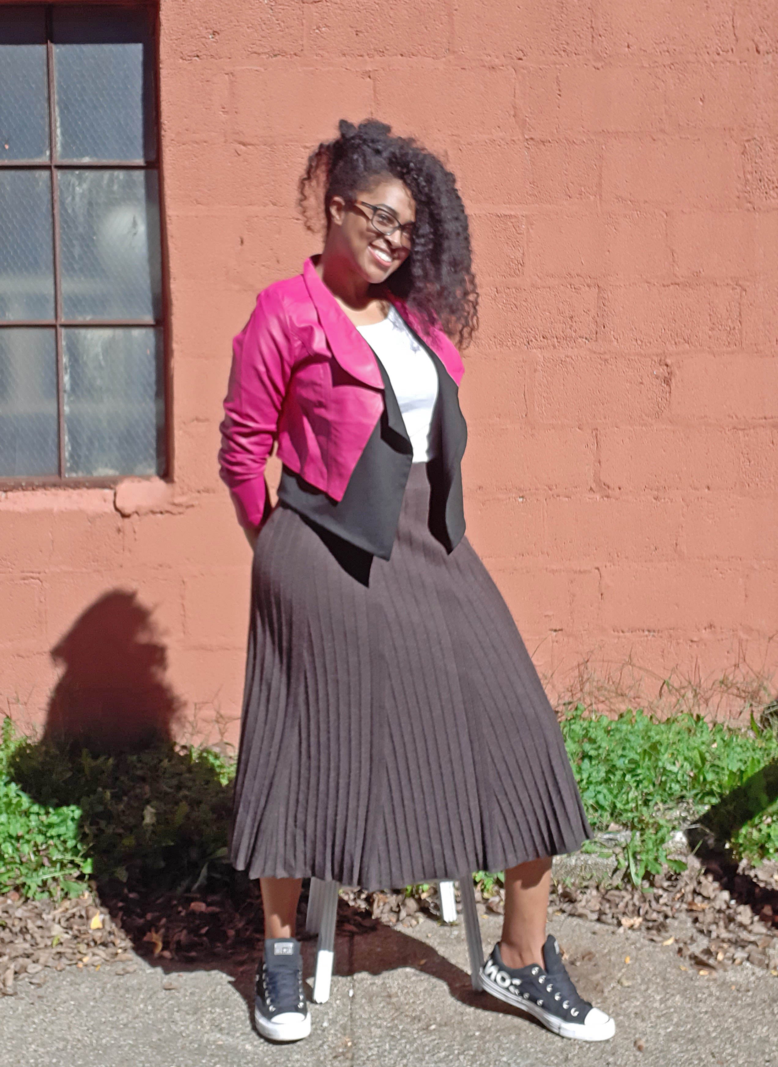 Charcoal Knit Pleated Skirt