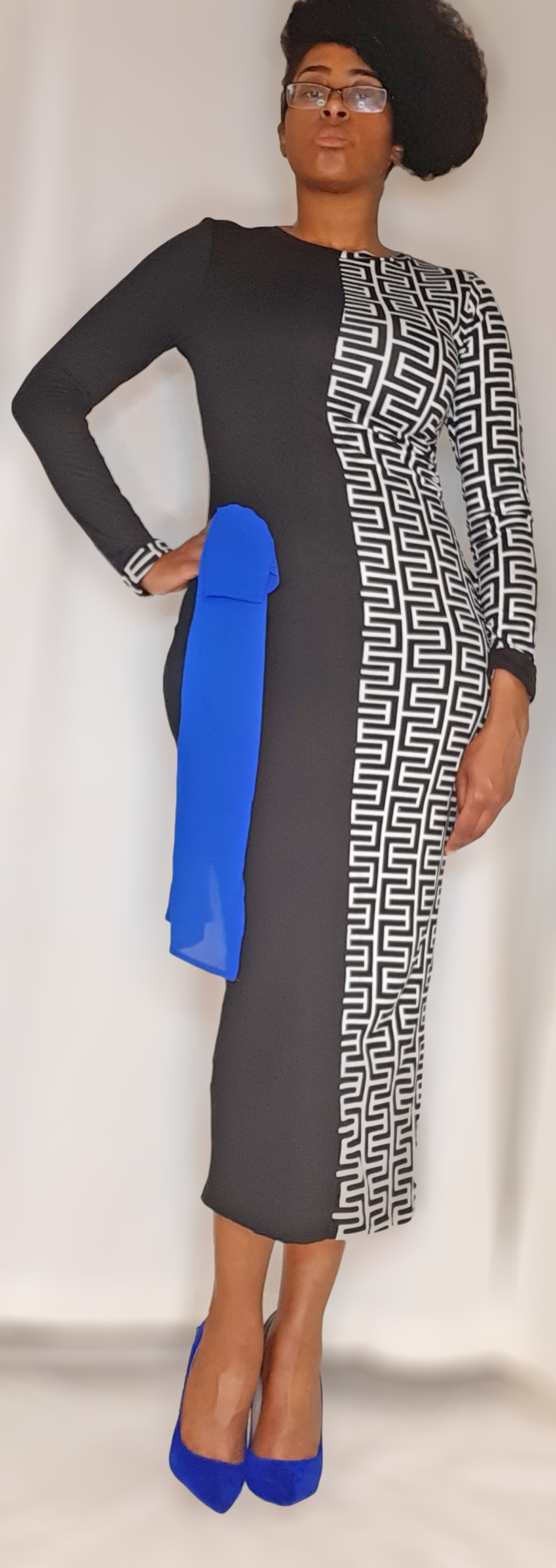 Black Solid w/ Geo Print Dress