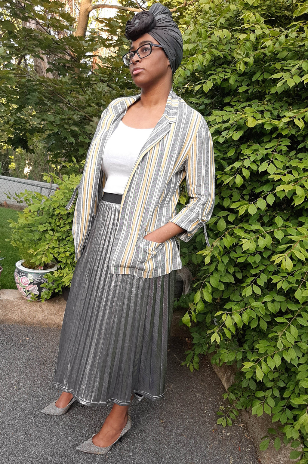 Metallic Pleated Skirt