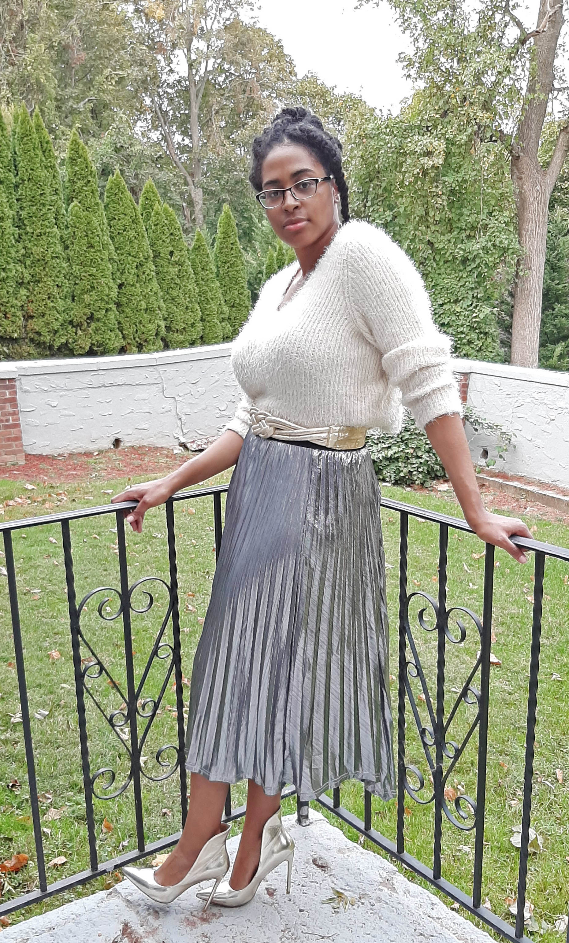 Metallic Pleated Skirt