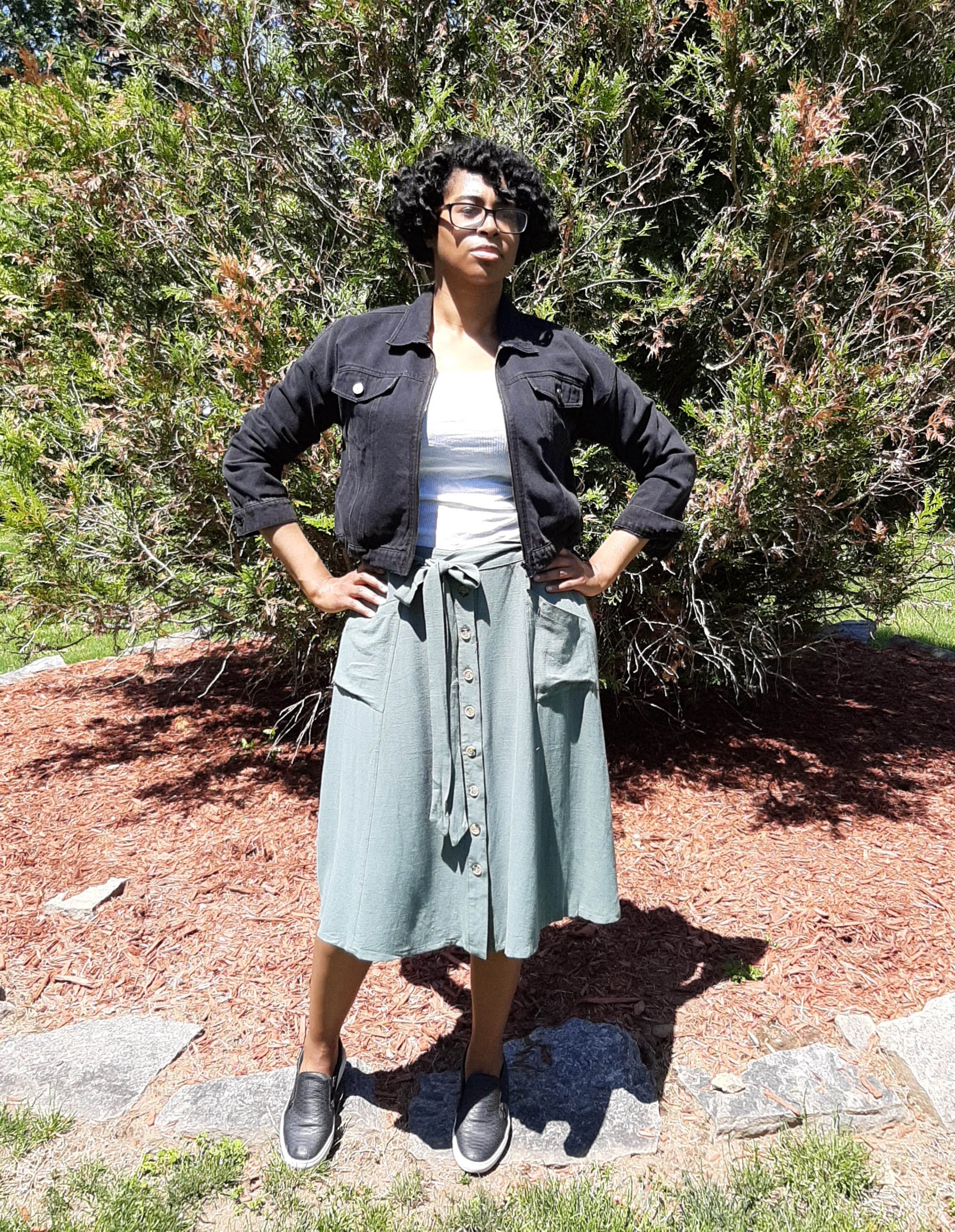 Sage A-line Button Down Skirt