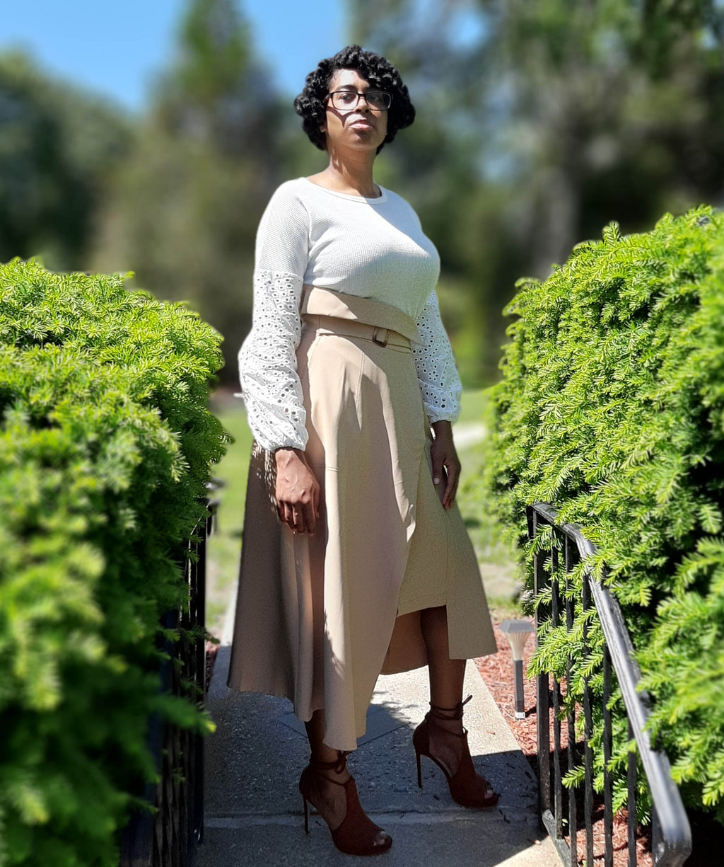 Tan Asymmetrical Skirt w/ Belt
